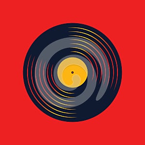 Vinyl music record. Design of retro audio disk. Vintage gramophone disc with cover mockup. Vector illustration