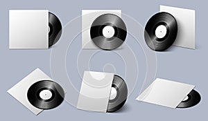 Vinyl plate with blank white cover vector set