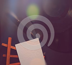 Vinyl plate and retro camera