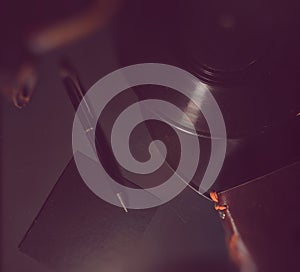 Vinyl plate and retro camera