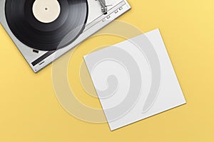 Vinyl player with empty blank cover mockup template