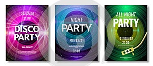 Vinyl poster. Vinyl record retro design flyer for music festival or dj night club disco party, old technology art image