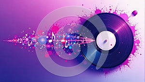 Vinyl Record With Abstract Musical Notes