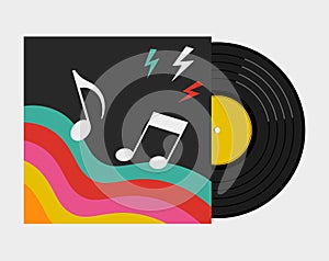 Vinyl Record With Album Cover On Package Music Retro Vintage Concept Flat StyleVector Illustration