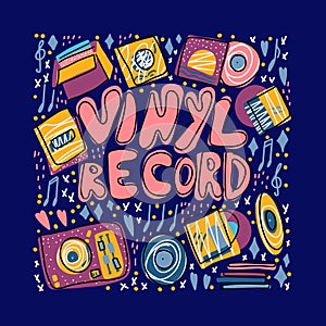 Vinyl record concept. Vector color text template.