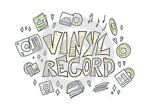 Vinyl record concept. Vector color text template.