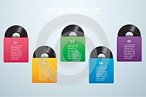 Vinyl record with cover mockup infographic background vector