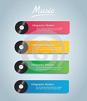 Vinyl record with cover mockup infographic background vector