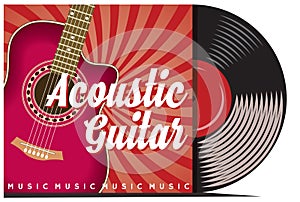 Vinyl record with cover mockup. Typography with guitar.. Vector illustration. Place your text