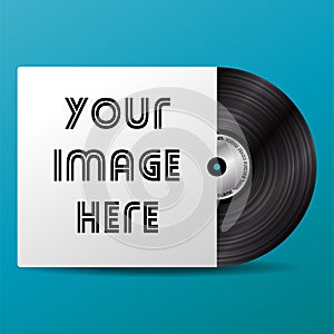 Vinyl record disc with silver label. vinyl record with cover mockup. old technology, realistic retro design. front view. disco