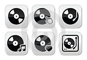 Vinyl record, dj buttons set