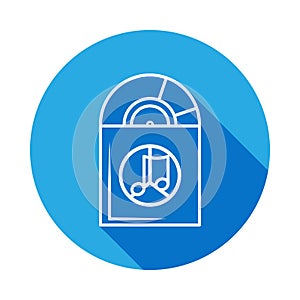 Vinyl record in envelope icon with long shadow.