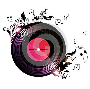 Vinyl record with floral music decoration