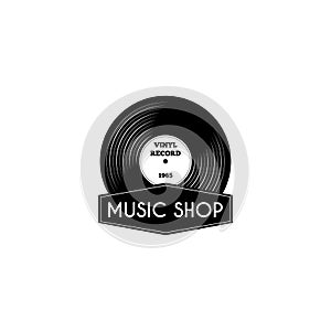 Vinyl record icon. Music shop logo label emblem. Retro vinyl. Vector.