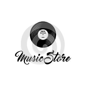 Vinyl record icon. Music store logo label. Musical badge. Vector.