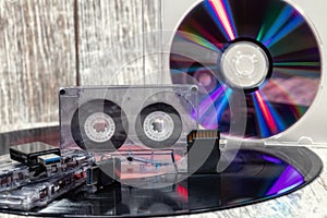 Vinyl record, laser disc and USB flash drive