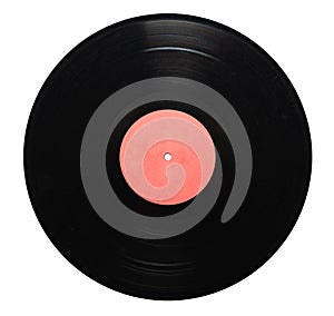Vinyl record lp album disc, isolated long play disk with blank label in red