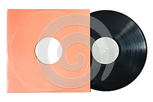 Vinyl record in a orange paper sleeve album cover