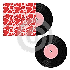 Vinyl record and pack on white background
