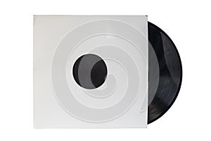 Vinyl record and paper case on white