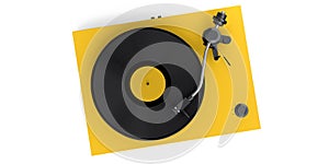 Vinyl record player or DJ turntable with retro vinyl disk on white background.