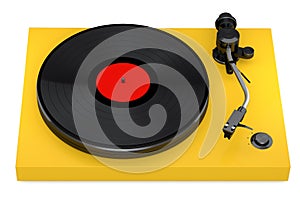 Vinyl record player or DJ turntable with retro vinyl disk on white background.