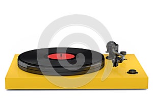 Vinyl record player or DJ turntable with retro vinyl disk on white background.