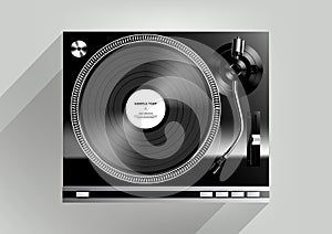 Vinyl record player on grey background and long shadow, Vector