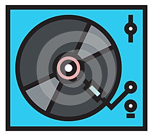 Vinyl record player. Retro music gramophone color icon