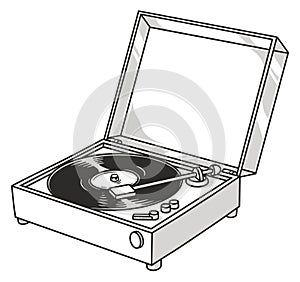 Vinyl record player sticker monochrome