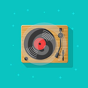 Vinyl record player vector illustration, flat cartoon retro vintage turntable icon isolated clipart