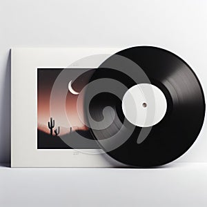 Vinyl record and Podcast CD Cover Mockup on white background. ai generative