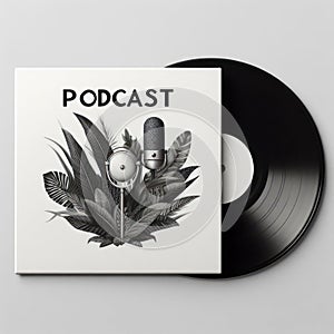 Vinyl record and Podcast CD Cover Mockup on white background. ai generative