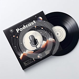 Vinyl record and Podcast CD Cover Mockup on white background. ai generative