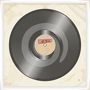 Vinyl record sale label on vintage background