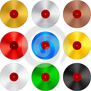 Vinyl record in several colors isolated on white background