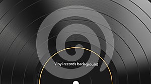 Vinyl record texture background. Realistic black blank backdrop. Dark label. Highly detailed. Vector illustration
