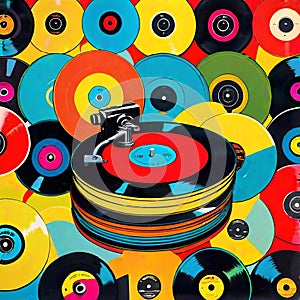 Vinyl record turntable player stack retro popart colors photo