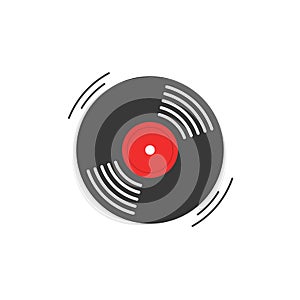 Vinyl record vector icon, gramophone vinyl record symbol, rotating record vinyl disc, flat vinyl lp, cartoon vinyl