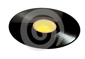 Vinyl record vintage analog music recording medium with copy space isolated over white background