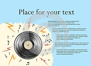 Vinyl record. Vintage. Vector abstract illustration in retro style, with musical notes. with space for text