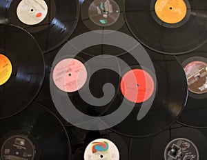 Vinyl records background for listening to music photo