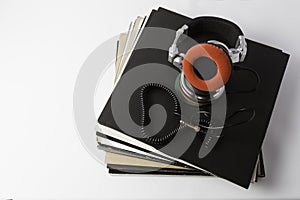 Vinyl records with dj headphones