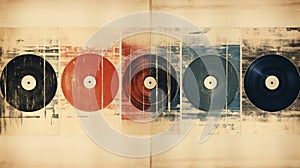 Vinyl records on grunge background. Old vinyl record texture. Generative AI