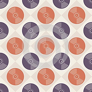 Vinyl records seamless pattern. Music endless background. Creative style. Retro colors.