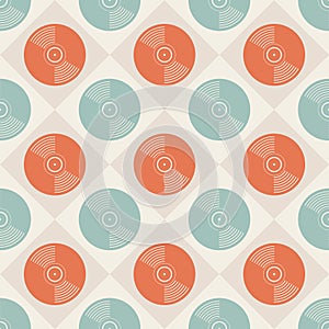 Vinyl records seamless patternVinyl records seamless pattern. Music endless background. Creative style. Retro colors.