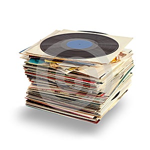 Vinyl records with shaddow on white background
