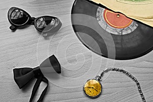Vinyl records, a tie and the clock