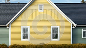 Vinyl siding of a beautiful house in yellow and light green colors