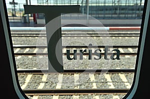 Window of a tourist class -clase turista- train wagon, Spain photo